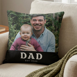 Dad Established Modern Bold Photo Gift  Throw Pillow