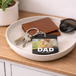 Dad Established Modern Bold Photo Keychain