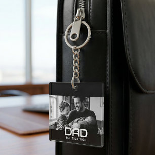 Dad Established Modern Bold Photo Keychain
