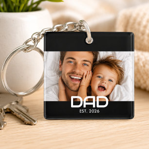 Dad Established Modern Bold Photo Keychain