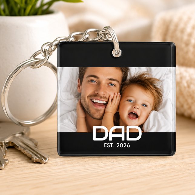 Dad Established Modern Bold Photo Keychain (Creator Uploaded)
