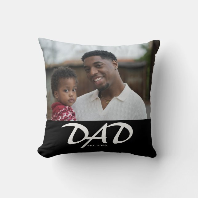 Dad Established Modern Bold Photo Throw Pillow (Front)
