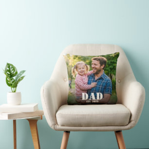 Dad Established Modern Bold Script Photo Throw Pillow