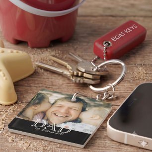 Dad Established Modern Bold Text Photo Keychain