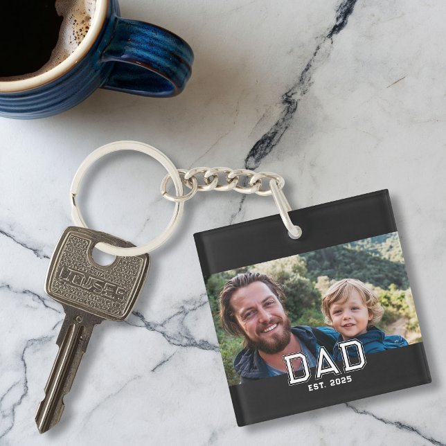 Dad Established Modern Bold Typography Photo Keychain (Creator Uploaded)