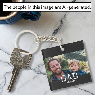 Dad Established Modern Bold Typography Photo Keychain
