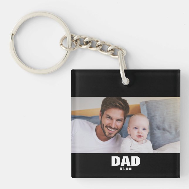 Dad Established Modern Photo Keychain (Front)