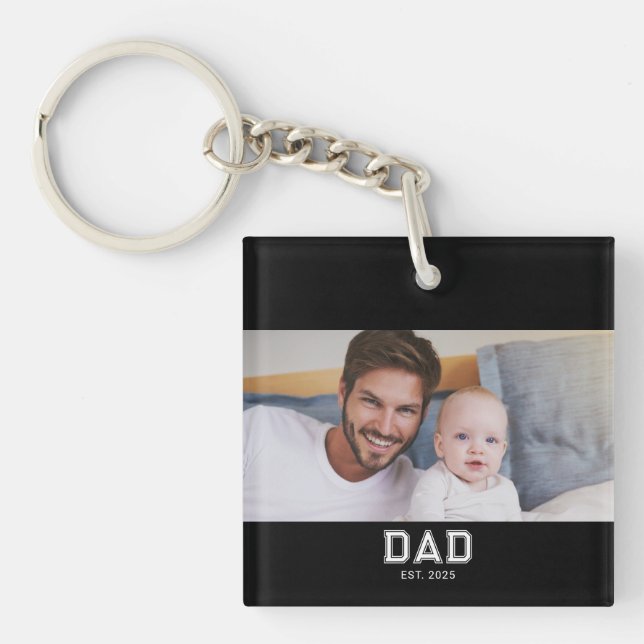 Dad Established Modern Photo Keychain (Front)