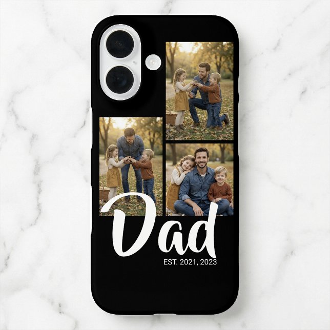 Dad Established Modern Script Black 3 Photo Case-Mate iPhone Case (Dad Established Modern Script Black 3 Photo iPhone 16 Case)
