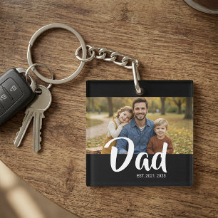 Dad Established Modern Script Photo Keychain