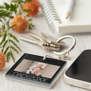 Dad Established Modern Script Photo  Keychain