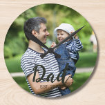 Dad Established Modern Script Photo Round Clock<br><div class="desc">Black Dad Established Modern Script Photo Design. Replace the photo with your own of your kids and change the years to the years you became a dad.</div>