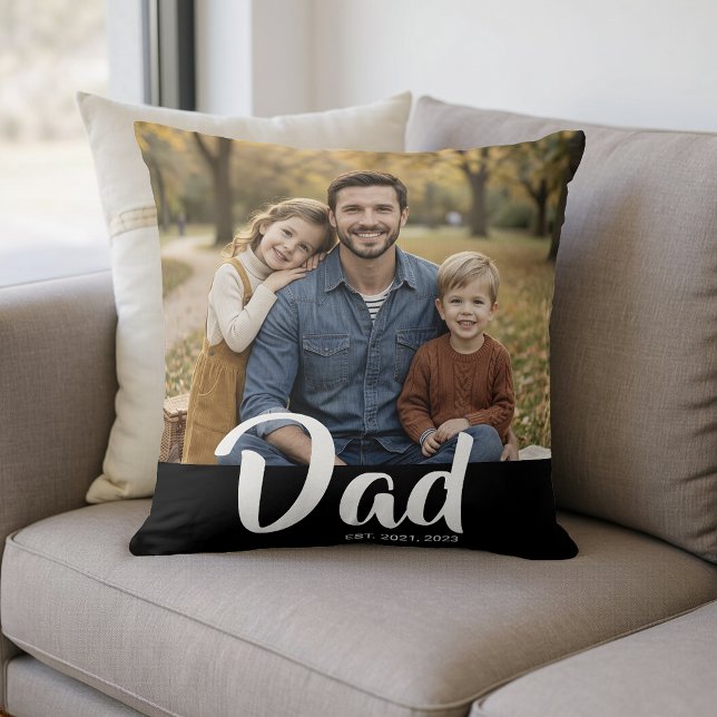 Dad Established Modern Script Photo Throw Pillow (Dad Established Modern Script Photo Throw Pillow)