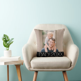 Dad Established Modern Script Photo Throw Pillow