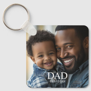 Dad Established Modern Simple Photo  Keychain