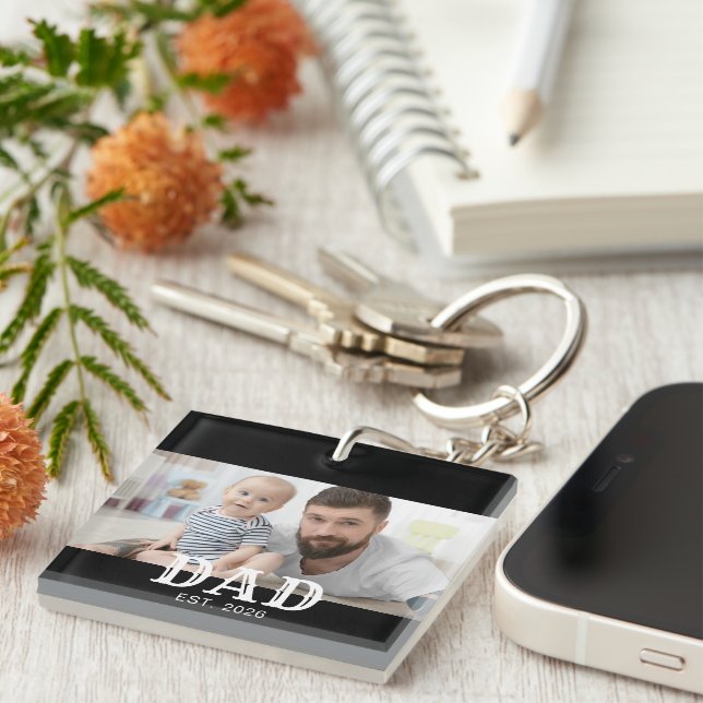 Dad Established Modern Typography Photo Keychain (Front Right)