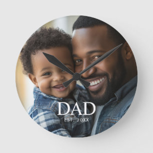Dad Established Modern White Simple Photo Round Clock