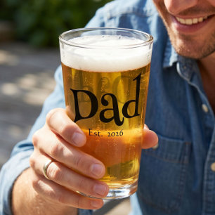 Dad Established New Dad Fun Text Bold Simple Beer Glass