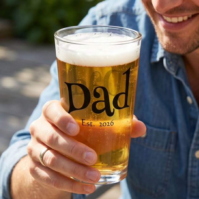 Dad Established New Dad Fun Text Bold Simple Beer Glass (Creator Uploaded)