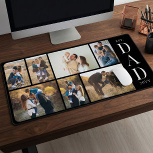 Dad Established Personalized Father Photo Collage Desk Mat