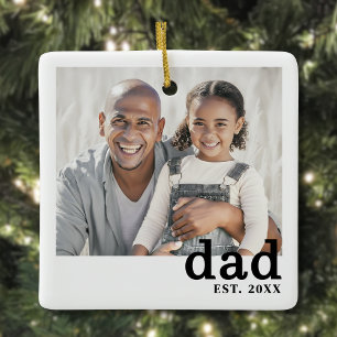 Dad Established Personalized Photo Christmas Ceramic Ornament