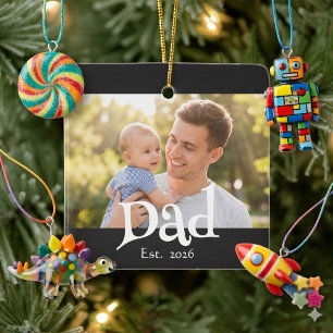 Dad Established Photo Black Fun Bold Simple Ceramic Ornament