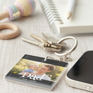 Dad Established Photo Black Fun Bold Simple Keychain