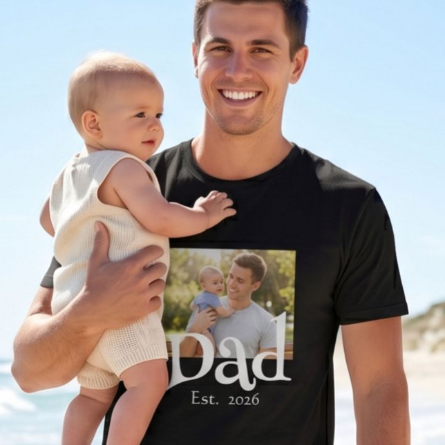 Dad Established Photo Black Fun Bold Simple T-Shirt (Creator Uploaded)