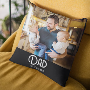 Dad Established Photo Black Grunge Script Throw Pillow