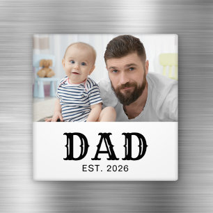 Dad Established Photo Black Text Father's Day Magnet