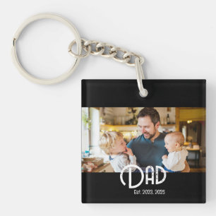 Dad Established Photo Black White Grunge Keychain