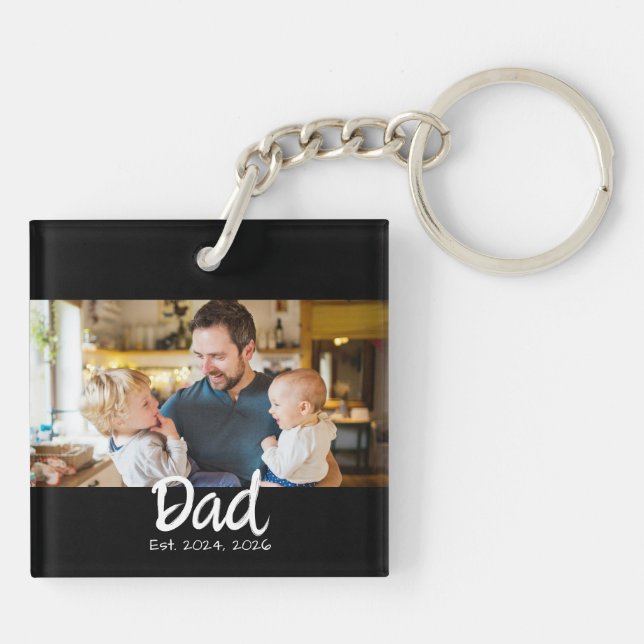Dad Established Photo Black White  Keychain (Back)