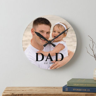 Dad Established Photo Father’s Day  Round Clock