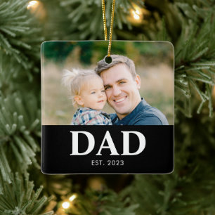 Dad Established Photo Fathers Christmas Ceramic Ornament