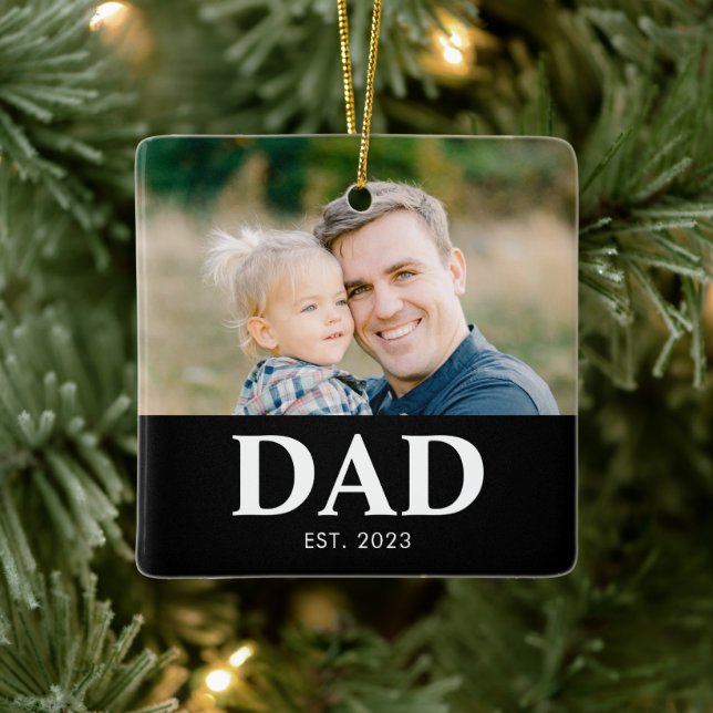 Dad Established Photo Fathers Christmas Ceramic Ornament (Tree)