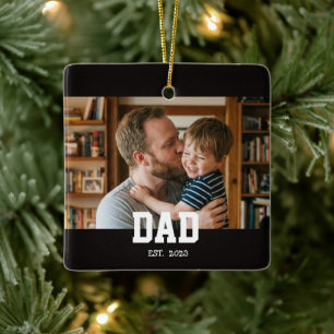 Dad Established Photo Father's Day Gift Black Ceramic Ornament
