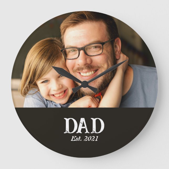 Dad Established Photo Father's Day Gift Large Clock (Front)