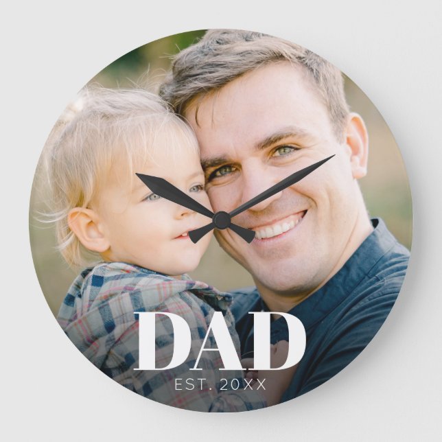 Dad Established Photo Fathers Day Large Clock (Front)