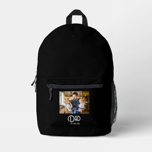 Dad Established photo Grunge text Printed Backpack (Front)