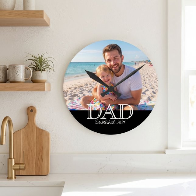 Dad Established Photo Minimal Father's Day Gift Round Clock (Creator Uploaded)