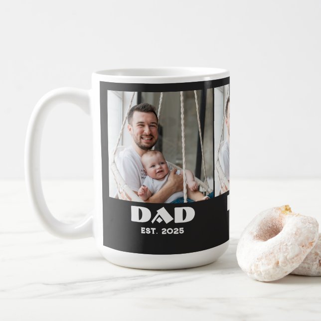 Dad Established Script Black 3 Photo Coffee Mug (With Donut)