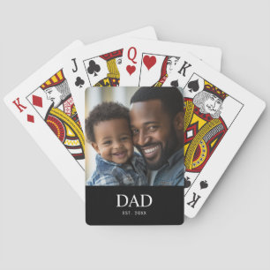 Dad Established Simple Black Photo Playing Cards