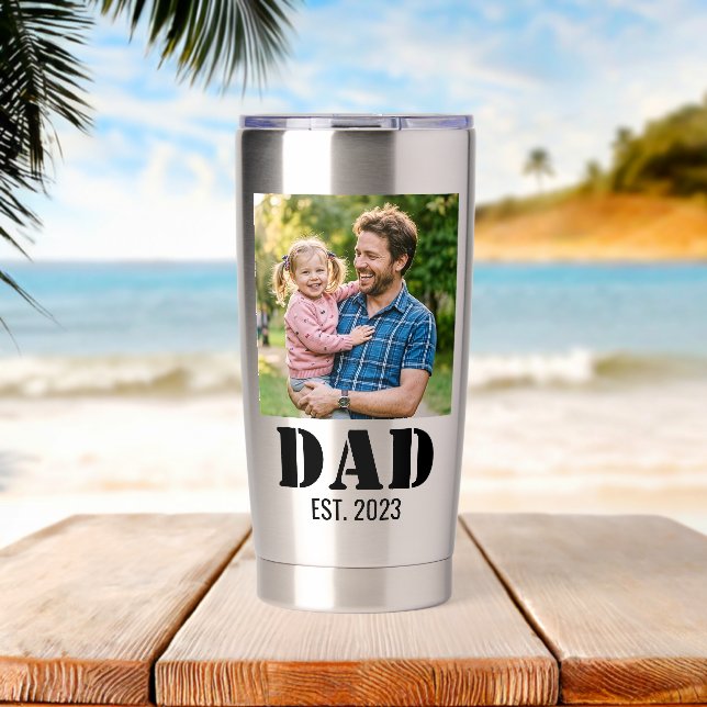 Dad Established Simple Bold Black Font Insulated Tumbler (Beach (Rotated))
