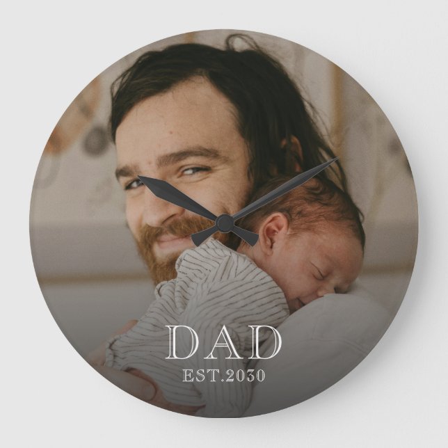 Dad Established White Photo  Large Clock (Front)