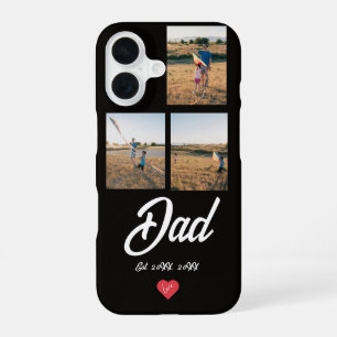 Dad Established White Script Red Heart 3 Photo iPhone 16 Case