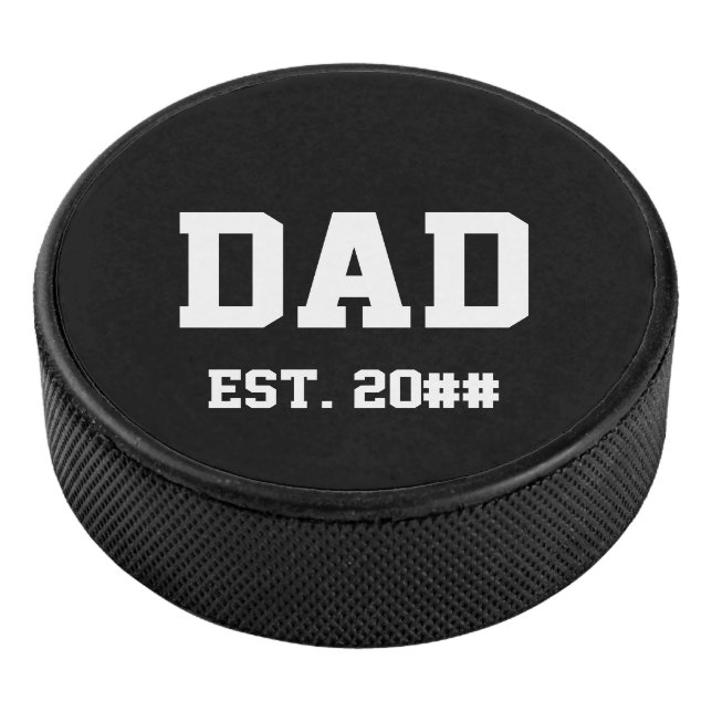 Dad Established Year Black and White Hockey Puck (3/4)