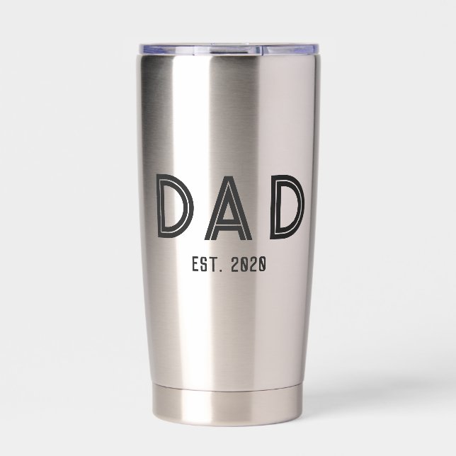 Dad Established Year Black Modern Typography Insulated Tumbler (Front)