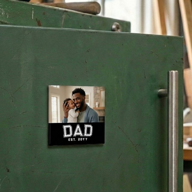 Dad Established Year Bold White Black Photo Magnet (Creator Uploaded)