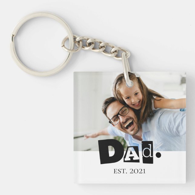 Dad Established Year Custom Photo Christmas Daddy Keychain (Front)