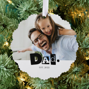 Dad Established Year Custom Photo Christmas Daddy Ornament Card